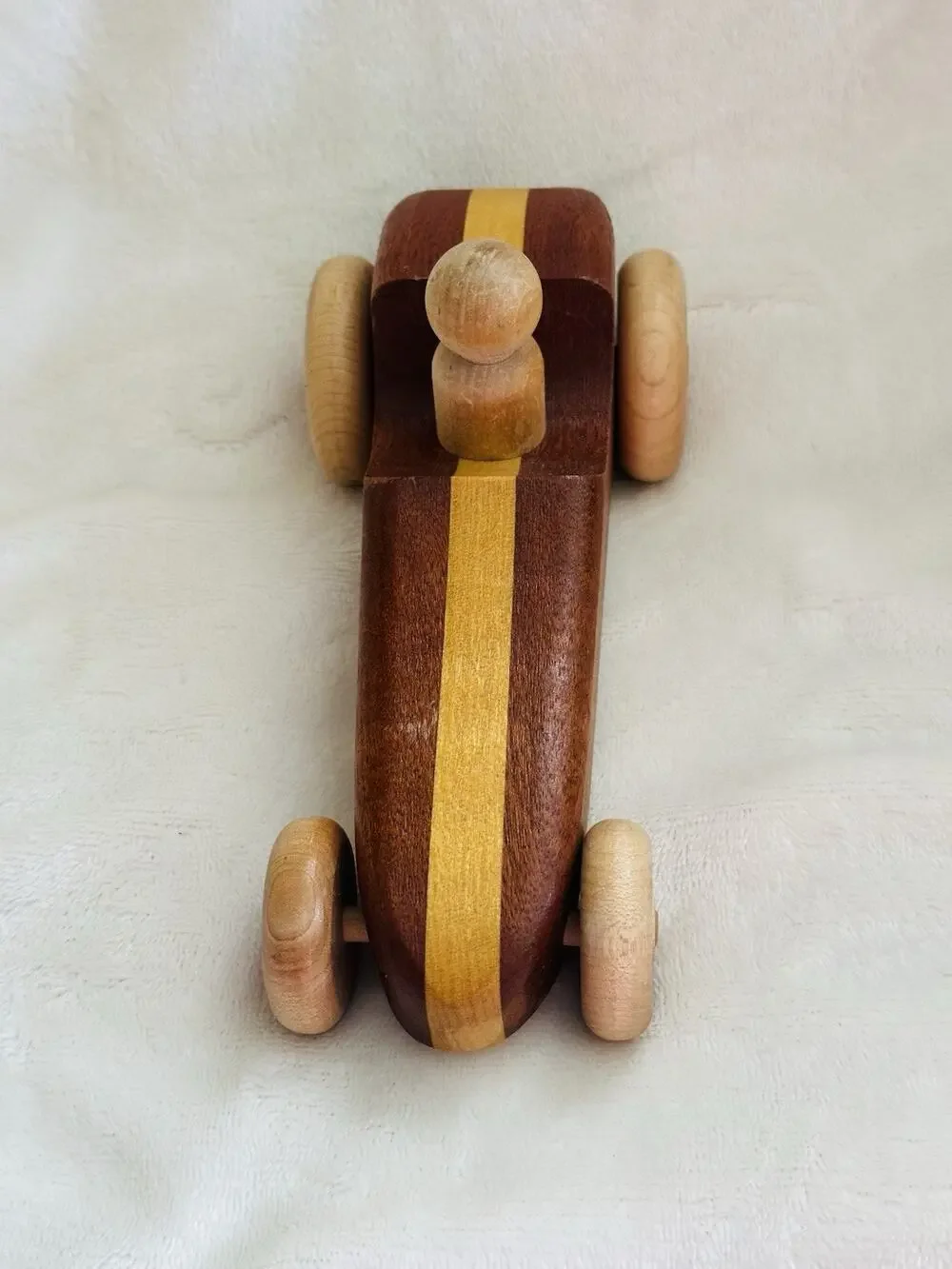 Push Along Car 8” Rolling Wooden Heavy Toy Vtg